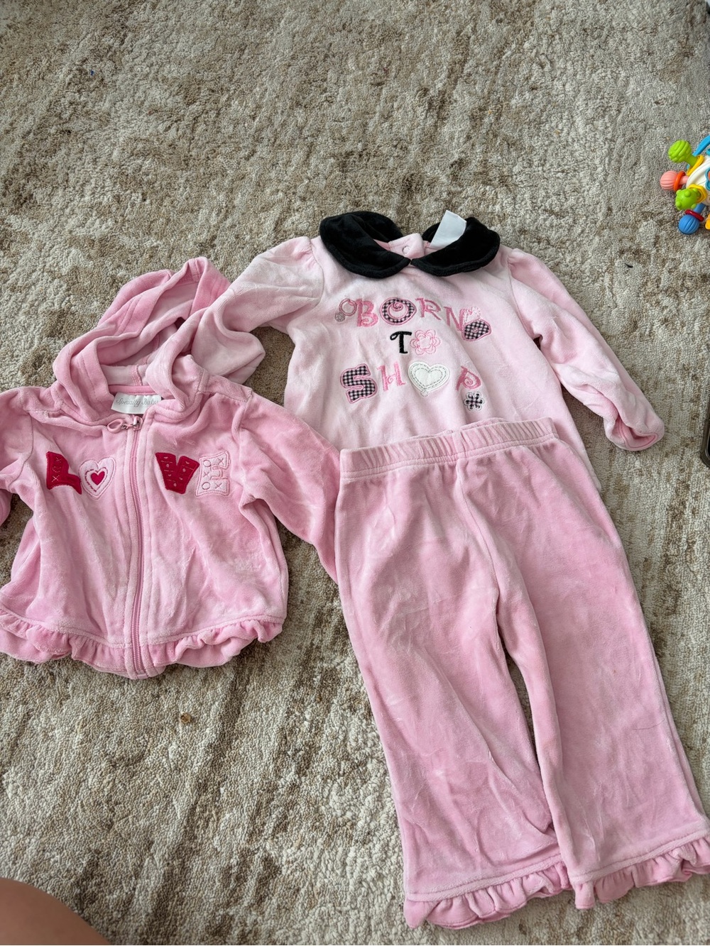 Pink Girls' Matching Velour Set - Hoodie, Top & Pants
